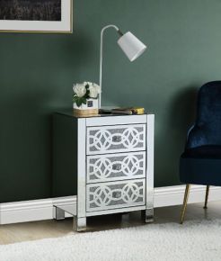 ACME 97947 Noralie - Accent Table With 3 Drawers - Mirrored & Faux Diamonds