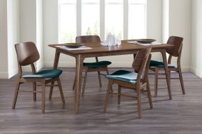 New Classic 40-D1651-D4FC Oscar - 60" Dining Walnut Table With 4 Teal Cushion Chairs - Brow