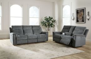 Ashley Furniture 33202/87/96 Barnsana - 2 Pc. - Power Reclining Sofa, Power Reclining Loveseat - Gravel