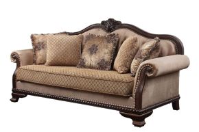 ACME 58265 Chateau De Ville - Sofa With 5 Pillows (Same Lv01588) - Fabric & Espresso