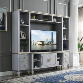 ACME 91990 House Marchese - Entertainment Center - Gold Trim & Pearl Gray