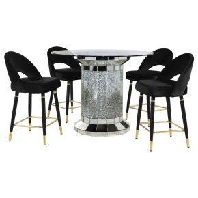 CoasterElevations 115558-S5 Ellie - 5 Piece Mirrored Counter Height Dining Table Set - Black