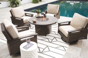 Signature Design by Ashley® P750/776/821(4) Paradise Trail - Medium Brown - 5 Pc. - Conversation Set With 4 Swivel Lounge Chairs