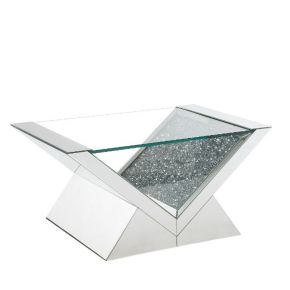 ACME 84725 Noralie - Coffee Table - Clear Glass, Mirrored & Faux Diamonds