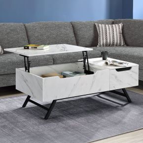 ACME LV00830 Throm - Coffee Table With Lift Top - White Faux Marble Grain