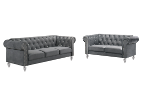 New Classic 20-UKD13CG-2NP Emma Crystal - Sofa & Loveseat - Gray