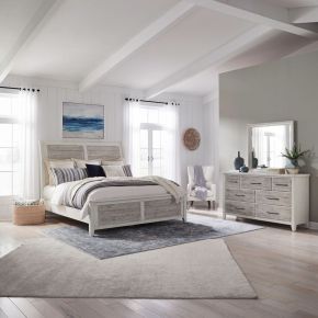Liberty Furniture 142-BR-KCSDM Backroads - 3 Piece Bedroom Set (King California Sleigh Bed, Dresser & Mirror) - Weathered White & Parchment Brown