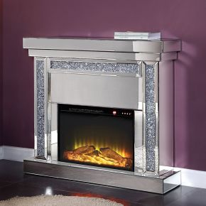 ACME 90470 Noralie - 42" Fireplace - Mirrored & Faux Diamonds