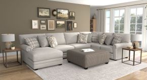 Jackson 3345/75/30/72/28-26 Livingston - 3 Piece Sectional With Comfort Coil Seating, 9 Included Accent Pillows And 1 Included 45" Cocktail Ottoman (LSF Chaise) - Linen