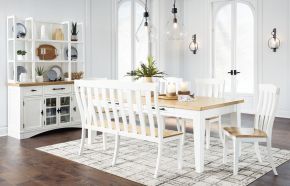 Signature Design by Ashley® D844/25/01(2)/08/60/61 Ashbryn - White / Natural - 8 Pc. - Dining Table, 4 Side Chairs, Double Dining Chair, Server And Hutch