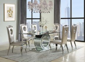 ACME DN00720 Noralie - Dining Table - Mirrored & Faux Diamonds - Glass - 30"