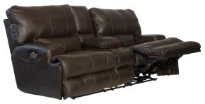Catnapper 764589-1283/09-3083/09 Wembley - Italian Leather Match Power Lay Flat Reclining Console Loveseat With Power Adjustable Headrest & Lumbar - Chocolate