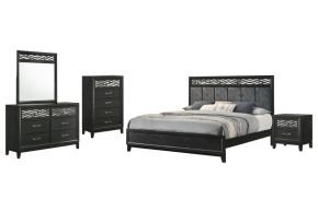 New Classic 00-1655-15C Obsidian - 6/6 Eastern King 5 Piece Bedroom Set (Bed & Dresser & Mirror & Nightstand & Chest) - Black