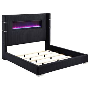 Coaster Fine Furniture 306031KW Tisdall - Upholstered California King Fireplace Bed - Black