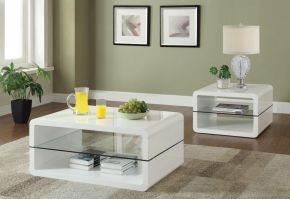 Coaster Fine Furniture 703268-S2 Elana - 2 Piece Coffee And End Table Set - White High Gloss