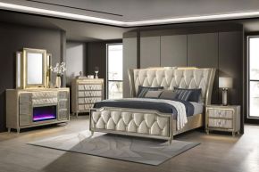 Coaster Fine Furniture 222661Q-S5B Lorient - 5 Piece Queen Bedroom Set With LED Flame Box Dresser - Ivory And Camel
