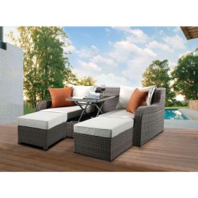 ACME 45010 Salena - Patio Sofa & Ottoman - Beige Fabric & Gray Wicker - 30"