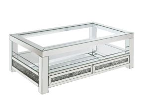 ACME 84730 Noralie - Coffee Table With 2 Drawers - Mirrored & Faux Diamonds - 18"