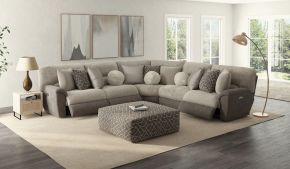 Catnapper 627/46/45/48/44/47/28-29 Rendezvous - 5 Piece Modular Sectional With 3 Reclining Seats & Castered Cocktail Ottoman - Umber