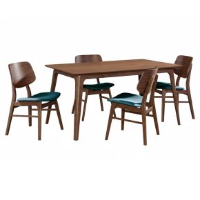 New Classic 40-D1651-D4FC Oscar - 60" Dining Walnut Table With 4 Teal Cushion Chairs - Brow