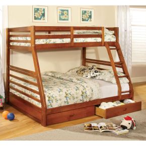 Furniture of America CM-BK588A-BED California - Twin Over Full Bunk Bed With 2 Drawers - Oak