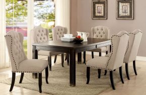 Furniture of America CM3324BK-T-VN Sania - 7 Dining Table - Antique Black / Beige