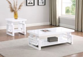 Coaster Fine Furniture 705708-S2 Schmitt - 2 Piece Coffee And End Table Set - White High Gloss