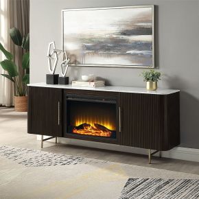 ACME DN03944 Clayten - Server With Marble Top & Fireplace - White & Espresso