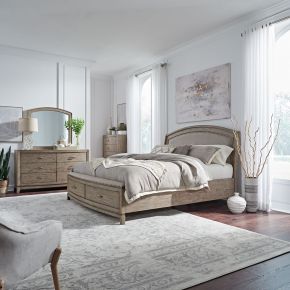 Liberty Furniture 805-BR-KUSDMC Liberty Furniture 805-BR-KUSDMC Avalon - 4 Piece Bedroom Set (King Upholstered Storage Bed, Dresser & Mirror, Chest) - Burnished Beige