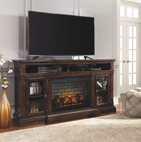 Signature Design by Ashley® W701/88/W100-121 Roddinton - 2 Pc. - 74" TV Stand with Electric Infrared Fireplace Insert - Dark Brown