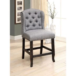 Furniture of America CM3324BK-LG-PCW-2PK Sania - Counter Height Wingback Chair (Set of 2) - Antique Black / Light Gray