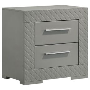 Coaster Fine Furniture 224972 Ives - 2-Drawer Nightstand Bedside Table - Gray High Gloss