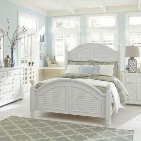 Liberty Furniture 607-BR-KPSDMCN Summer House - 5 Piece Bedroom Set (King Poster Bed, Dresser & Mirror, Chest, Nightstand) - White