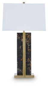 Ashley Furniture L428984 Neonish - Marble Table Lamp - Black / Gold Finish