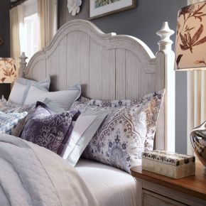 Liberty Furniture 652-BR03 Farmhouse Reimagined - King Poster Headboard - Antique White / Chestnut Tops