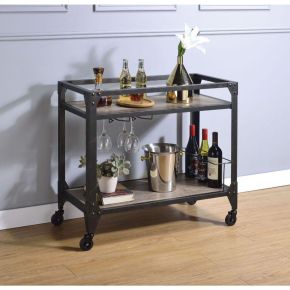 ACME 98355 Jorgensen - Serving Cart - Rustic Oak & Charcoal