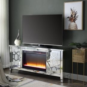 ACME LV00312 Noralie - 28" TV Stand With Fireplace - Mirrored & Faux Diamonds
