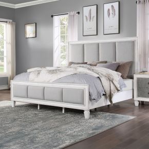 ACME BD00660Q Katia - Queen Bed - Light Gray Linen, Rustic Gray & Weathered White