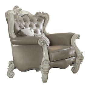 ACME 52127 ACME 52127 Versailles - Chair With 2 Pillows - Vintage Gray Synthetic Leather & Bone White