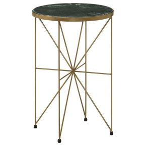 CoasterEssence 936061 Eliska - Round Green Marble Top Accent Side Table - Antique Gold