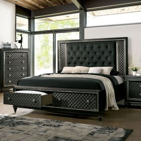 Furniture of America CM7584DR-Q-BED Demetria - Queen Bed With Footboard Drawers - Metallic Gray