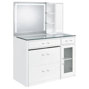 Coaster Fine Furniture 930218 Flora - 2-Drawer Vanity Set With LED Mirror - White High Gloss