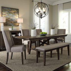 Liberty Furniture 152-CD-O6TRS Double Bridge - 6 Piece Trestle Table Set (Upholstered Chairs) - Dark Chestnut