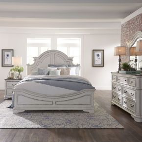 Liberty Furniture 244-BR-QPBDMN Magnolia Manor - 4 Piece Bedroom Set (Queen Panel Bed, Dresser & Mirror, Nightstand) - White