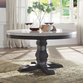 ACME 72845 Nolan - Round Dining Table - White Marble Top & Salvage Dark Oak