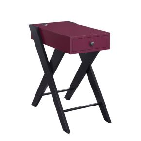 ACME 97737 Fierce - Accent Table With USB - Burgundy & Black