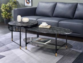 ACME LV01088 Silas - Coffee Table - Faux Marble Top & Black Finish