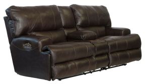 Catnapper 64589-1283/09-3083/09 Wembley - Italian Leather Power Lay Flat Reclining Console Loveseat With Power Adjustable Headrest - Chocolate