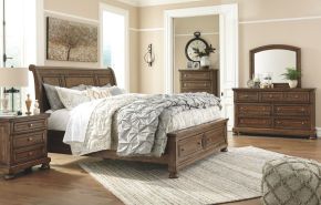 Signature Design by Ashley® B719/31/36/46/78/76/99/92 Flynnter - Medium Brown - 7 Pc. - Dresser, Mirror, Chest, King Sleigh Bed With 2 Storage Drawers, Nightstand
