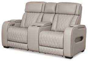 Signature Design by Ashley® U2710518 Boyington - Gray - Power Reclining Loveseat With Console/Adj Hdrst